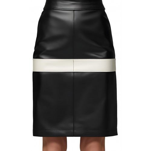Jupe mi longue en cuir d'agneau bicolore noir et blanc modèle Thaïs
