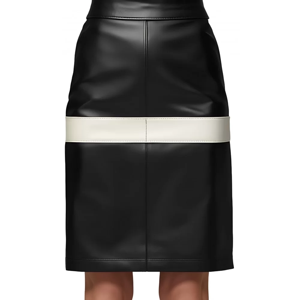 Jupe mi longue en cuir d'agneau bicolore noir et blanc modèle Thaïs Jupe mi longue en cuir d'agneau bicolore noir et blanc modèle Thaïs