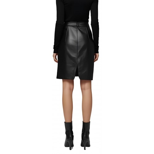 Jupe mi longue en cuir d'agneau bicolore noir et blanc modèle Thaïs