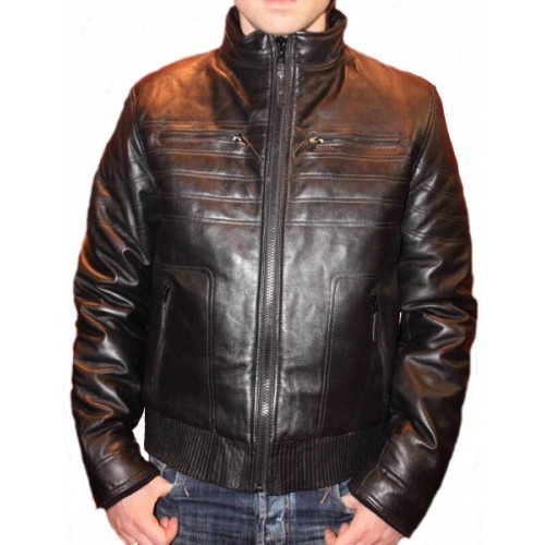 Blouson modèle Harvey en cuir d'agneau noir