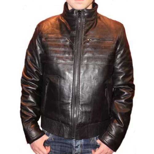 Blouson modèle Harvey en cuir d'agneau noir