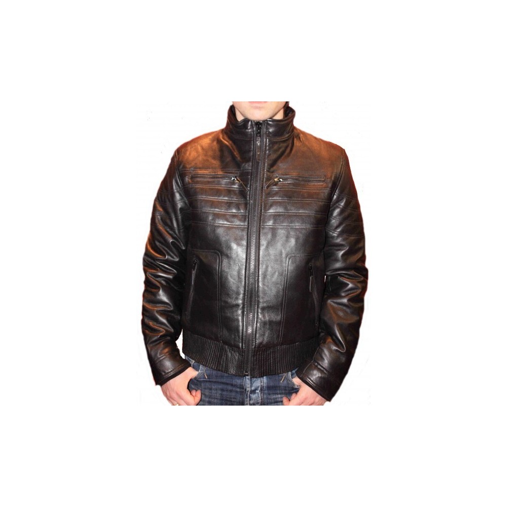 Blouson modèle Harvey en cuir d'agneau noir