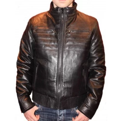 Blouson modèle Harvey en cuir d'agneau noir