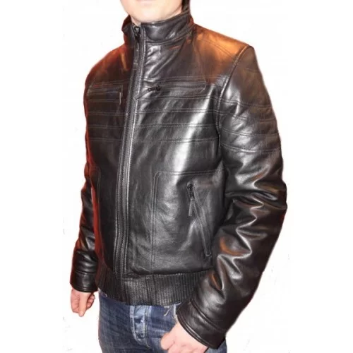 Blouson modèle Harvey en cuir d'agneau noir