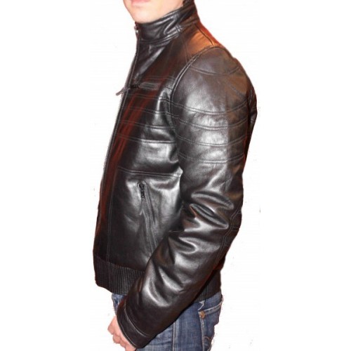 Blouson modèle Harvey en cuir d'agneau noir