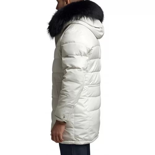 Trois quart doudoune homme à capuche agneau blanc capuche bords renard véritable noir modèle Dariuce