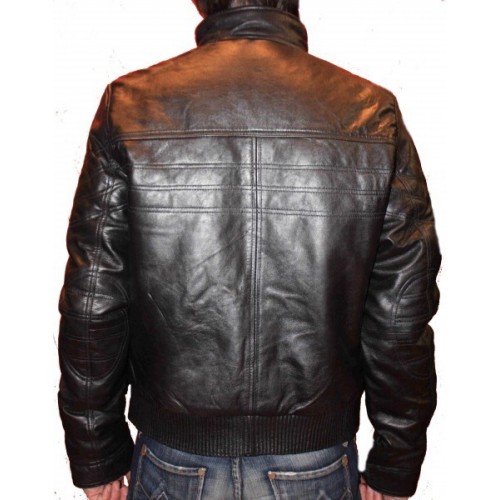 Blouson modèle Harvey en cuir d'agneau noir