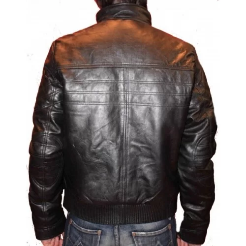 Blouson modèle Harvey en cuir d'agneau noir