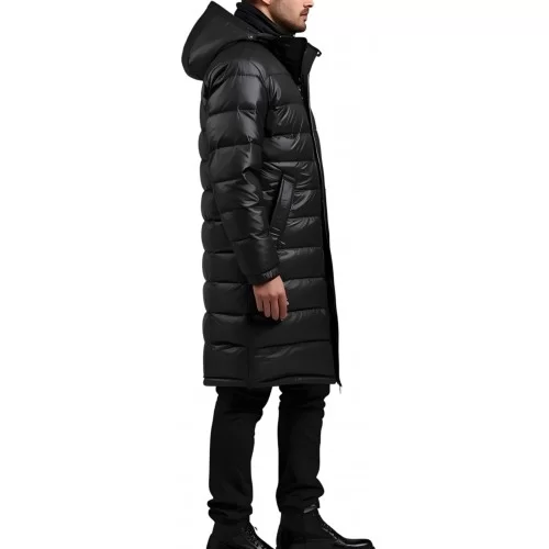 Doudoune longue en cuir d'agneau noir modèle Pixelia