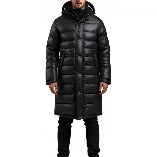 Doudoune longue en cuir d'agneau noir modèle Pixelia