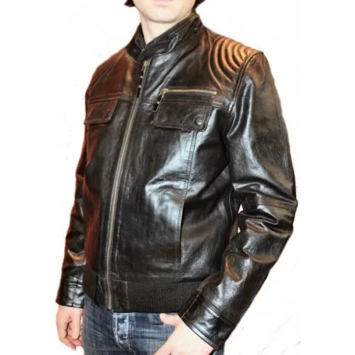 Blouson modèle Hans en vachette vintage noire