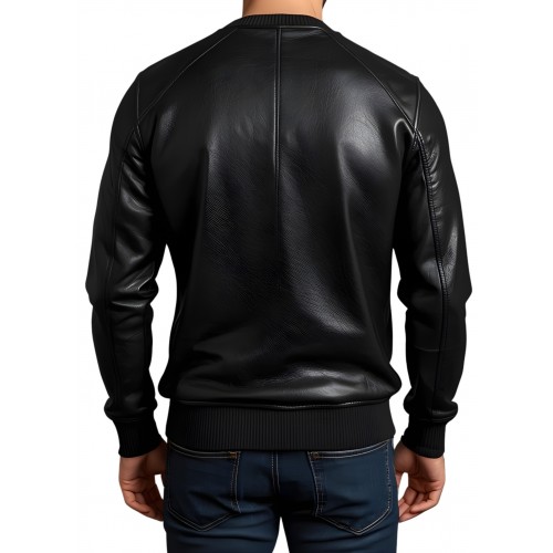 Sweat shirt homme manches longues en cuir d'agneau noir modèle Azimore
