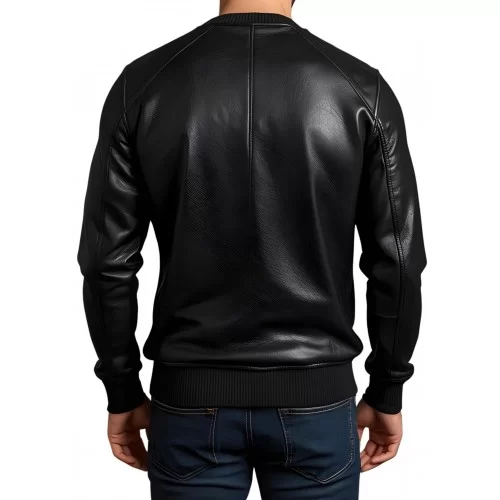 Sweat shirt homme manches longues en cuir d'agneau noir modèle Azimore