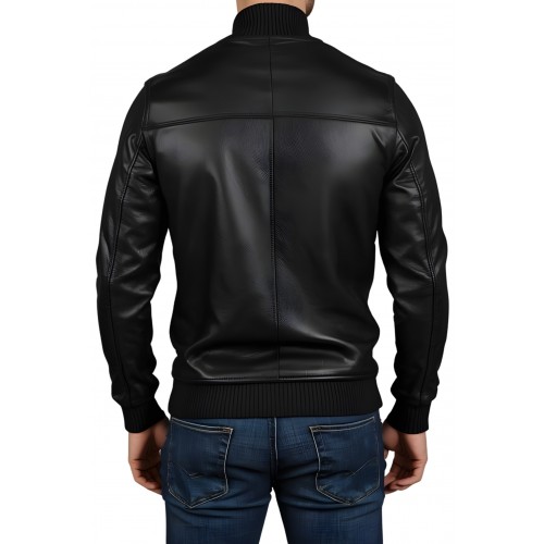 Sweat shirt homme manches longues en cuir d'agneau noir modèle Brunozi