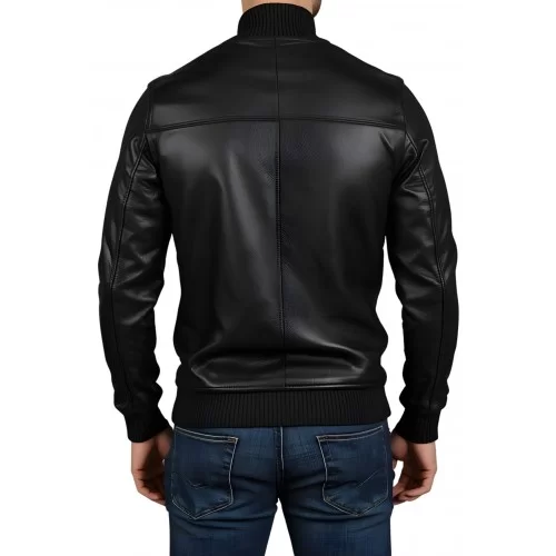 Sweat shirt homme manches longues en cuir d'agneau noir modèle Brunozi