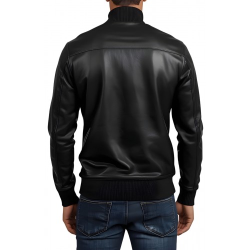 Sweat shirt homme manches longues en cuir d'agneau noir modèle Ignacio