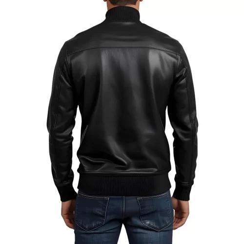 Sweat shirt homme manches longues en cuir d'agneau noir modèle Ignacio