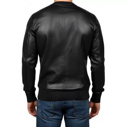 Sweat shirt homme manches longues en cuir d'agneau noir modèle Robert