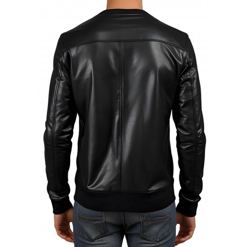 Sweat shirt homme manches longues en cuir d'agneau noir avec zip modèle Giril