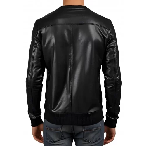 Sweat shirt homme manches longues en cuir d'agneau noir avec zip modèle Giril