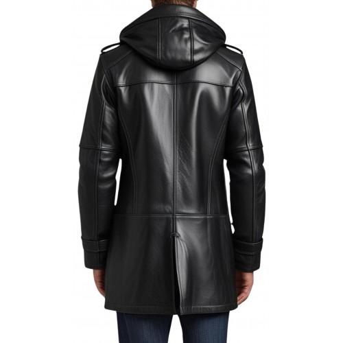 Trois quart cuir homme veste de combat en agneau noir avec capuche modèle Giro