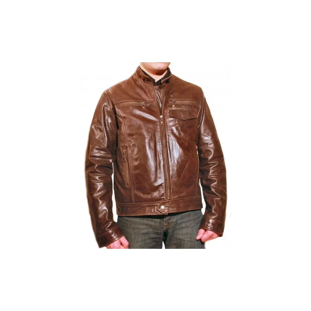 Blouson cuir de vachette vintage marron modèle Freddy