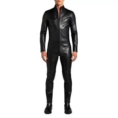 COMBINAISON HOMME EN CUIR D'AGNEAU STRETCH NOIR MODELE BRIZA