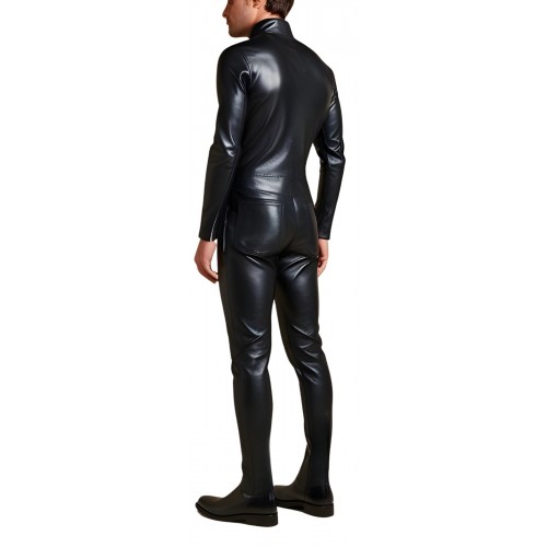 COMBINAISON HOMME EN CUIR D'AGNEAU STRETCH NOIR MODELE XYLO