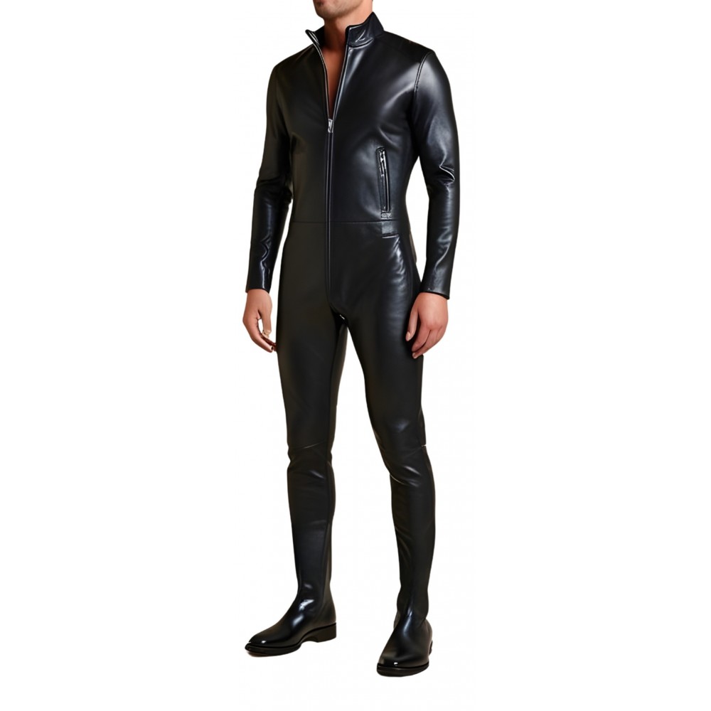 COMBINAISON HOMME EN CUIR D'AGNEAU STRETCH NOIR MODELE XYLO