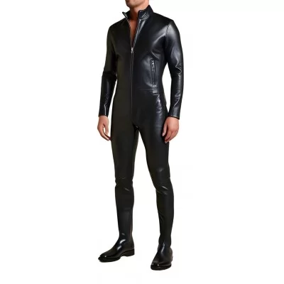 COMBINAISON HOMME EN CUIR D'AGNEAU STRETCH NOIR MODELE XYLO