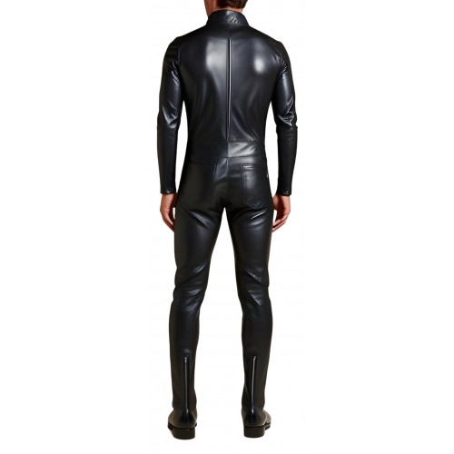 COMBINAISON HOMME EN CUIR D'AGNEAU STRETCH NOIR MODELE XYLO