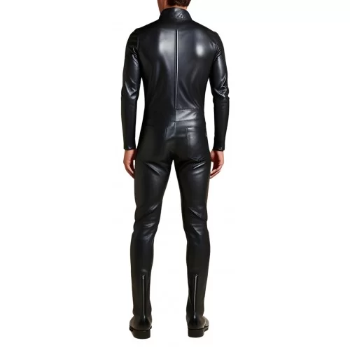 COMBINAISON HOMME EN CUIR D'AGNEAU STRETCH NOIR MODELE XYLO