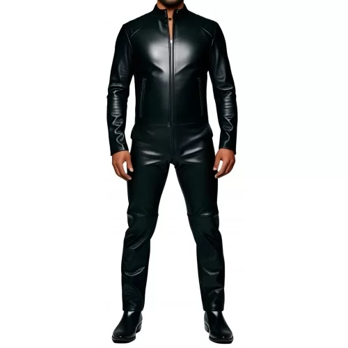 COMBINAISON HOMME EN CUIR D'AGNEAU STRETCH NOIR MODELE BARALIO
