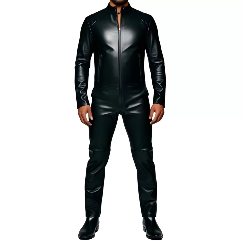 COMBINAISON HOMME EN CUIR D'AGNEAU STRETCH NOIR MODELE BARALIO
