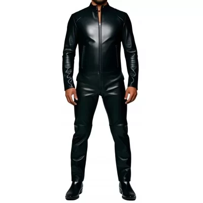 COMBINAISON HOMME EN CUIR D'AGNEAU STRETCH NOIR MODELE BARALIO