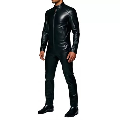 COMBINAISON HOMME EN CUIR D'AGNEAU STRETCH NOIR MODELE BARALIO