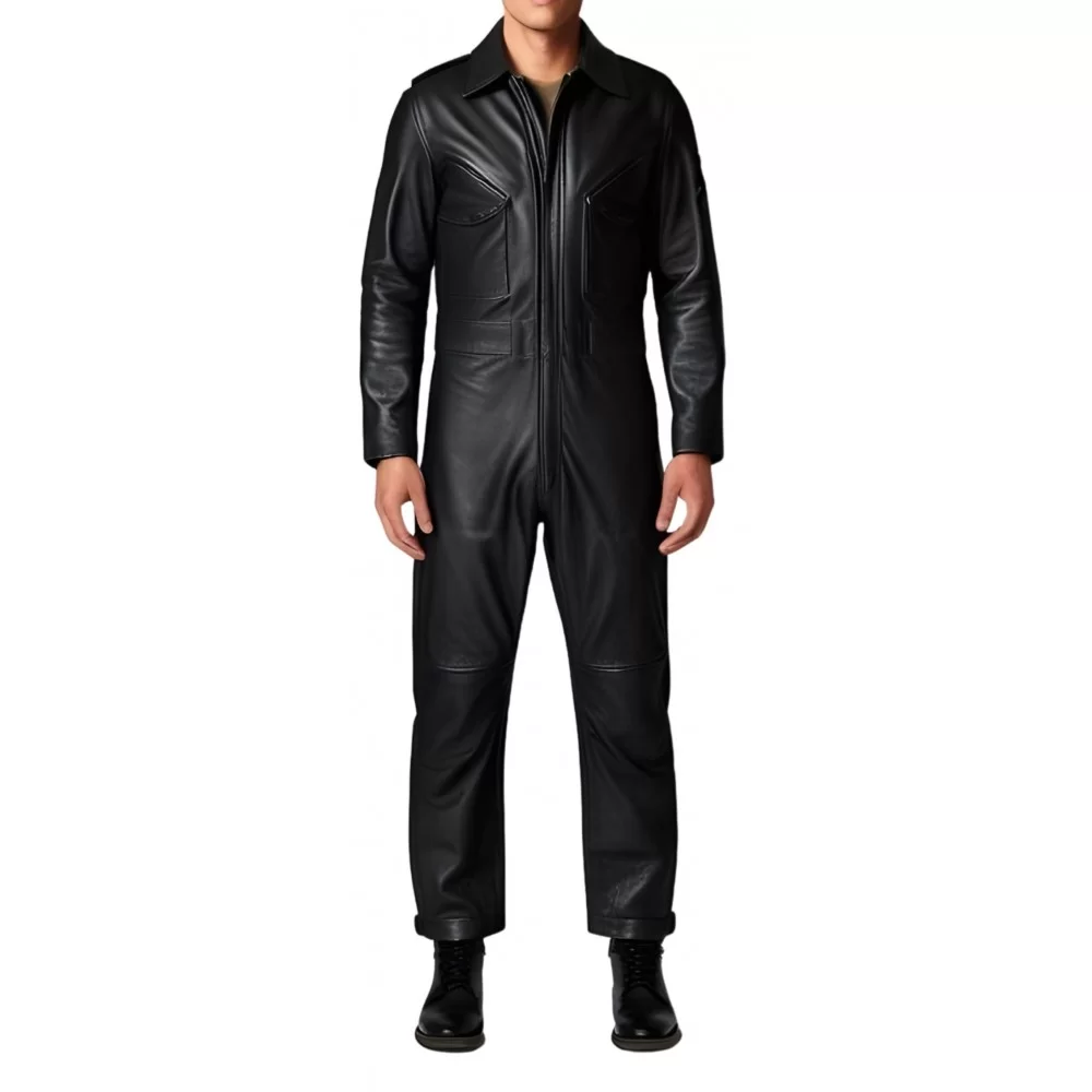 COMBINAISON HOMME EN CUIR D'AGNEAU NOIR MODELE STYLE ARMEE BARNOME COMBINAISON HOMME EN CUIR D'AGNEAU NOIR MODELE STYLE ARMEE BARNOME