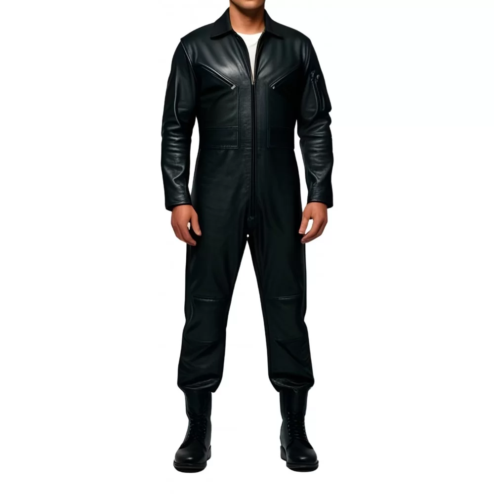 COMBINAISON HOMME EN CUIR D'AGNEAU NOIR MODELE STYLE ARMEE BARNOME COMBINAISON HOMME EN CUIR D'AGNEAU NOIR MODELE STYLE ARMEE BARNOME