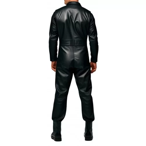 COMBINAISON HOMME EN CUIR D'AGNEAU NOIR MODELE STYLE ARMEE BARNOME