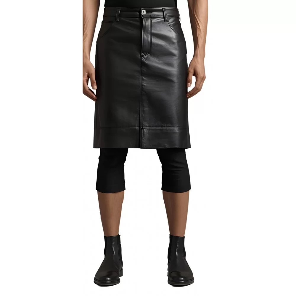 Jupe en cuir homme en agneau noir modèle Loriau