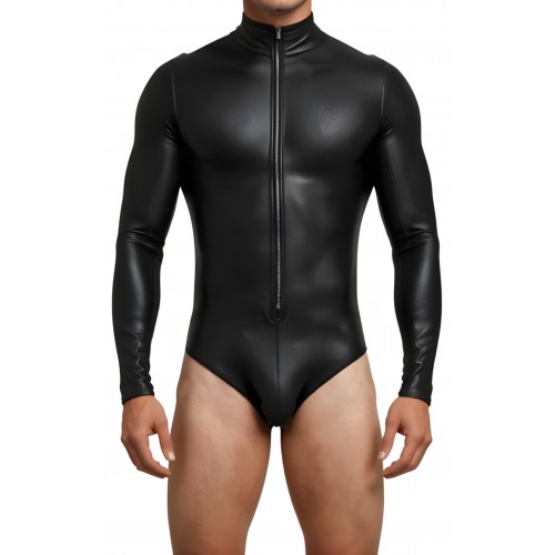 Body homme en cuir d'agneau stretch noir manches longues modèle Ronyl