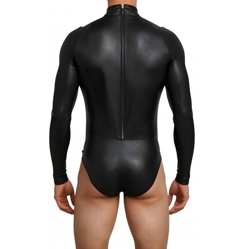 Body homme en cuir d'agneau stretch noir manches longues modèle Ronyl