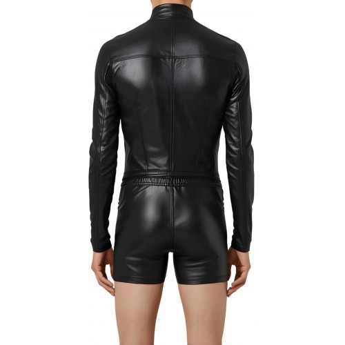 Body homme en cuir d'agneau noir manches longues modèle zirkon