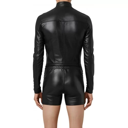 Body homme en cuir d'agneau noir manches longues modèle zirkon