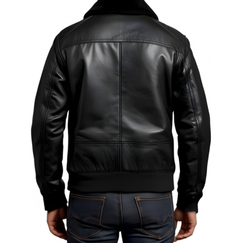 Blouson cuir homme type pilote en mouton noir col amovible en mouton modèle Capitaine