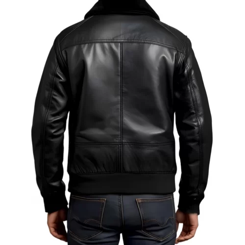 Blouson cuir homme type pilote en mouton noir col amovible en mouton modèle Capitaine