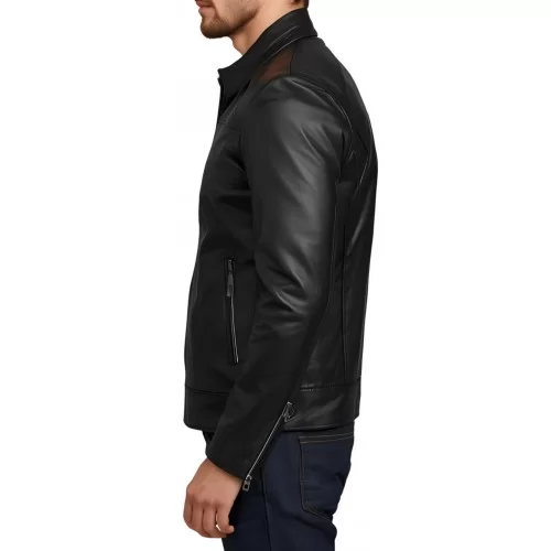 Blouson homme classique en cuir d'agneau noir modèle Hironi