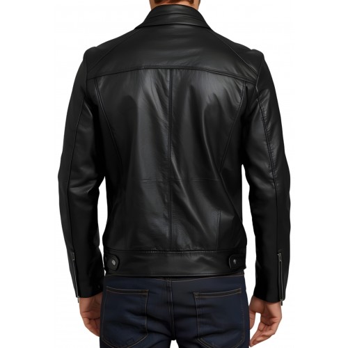 Blouson homme classique en cuir d'agneau noir modèle Hironi