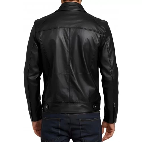 Blouson homme classique en cuir d'agneau noir modèle Hironi