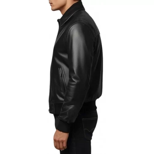 Blouson homme type aviateur en cuir d'agneau noir modèle Jeromy